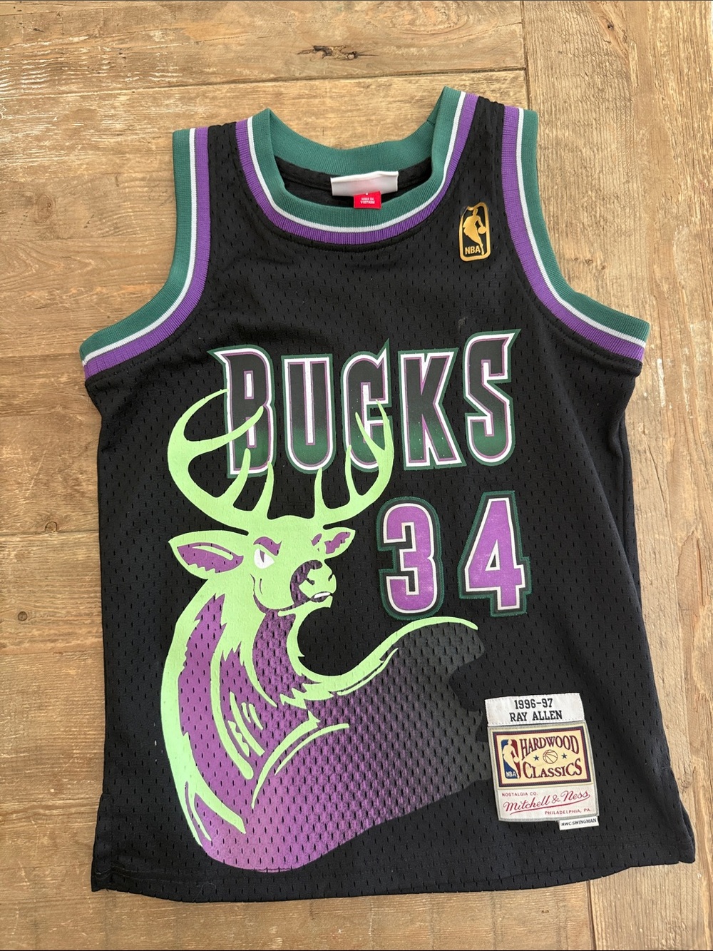 Mitchell & Ness Kids Milwaukee Bucks Black Green Purple Jersey #34